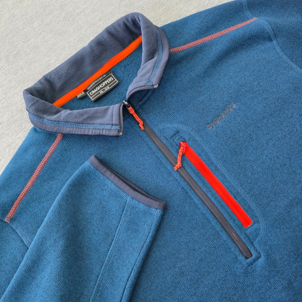 Craghoppers Men XXL Blue 1/4 Zip Fleece Pullover Orange Contrast CMA1285-MC56777